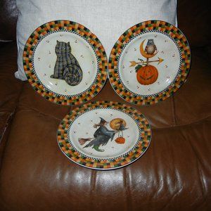 Sakura Debbie Mumm Halloween Plates VTG 1998 Owl Pumpkin Cat Witch Moon Fall